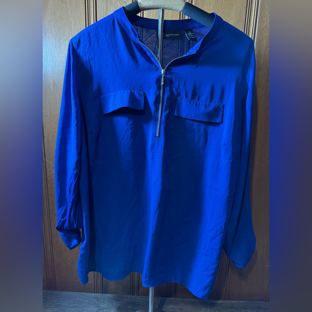 INC Women’s Blue Long Sleeve 1/4 Zip Blouse SZ IX